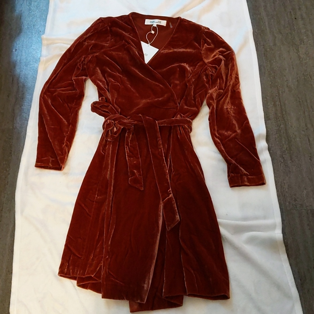 DVF Julian Wrap dress, burnt orange, 10